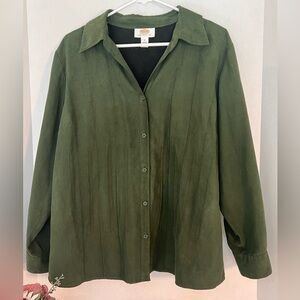 Talbots Olive Green Women’s Petites Faux Suede Top